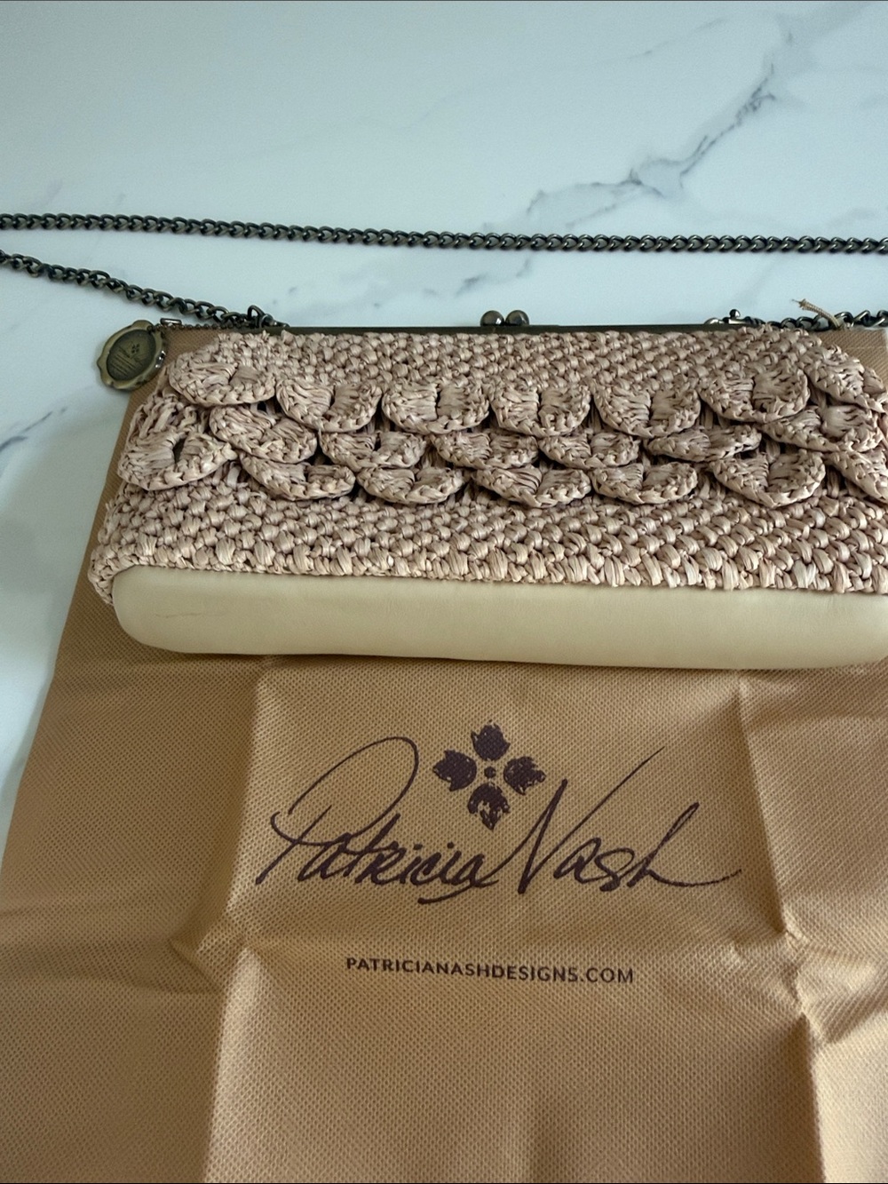 Patricia Nash Blush Woven Scallop Clutch with Chain